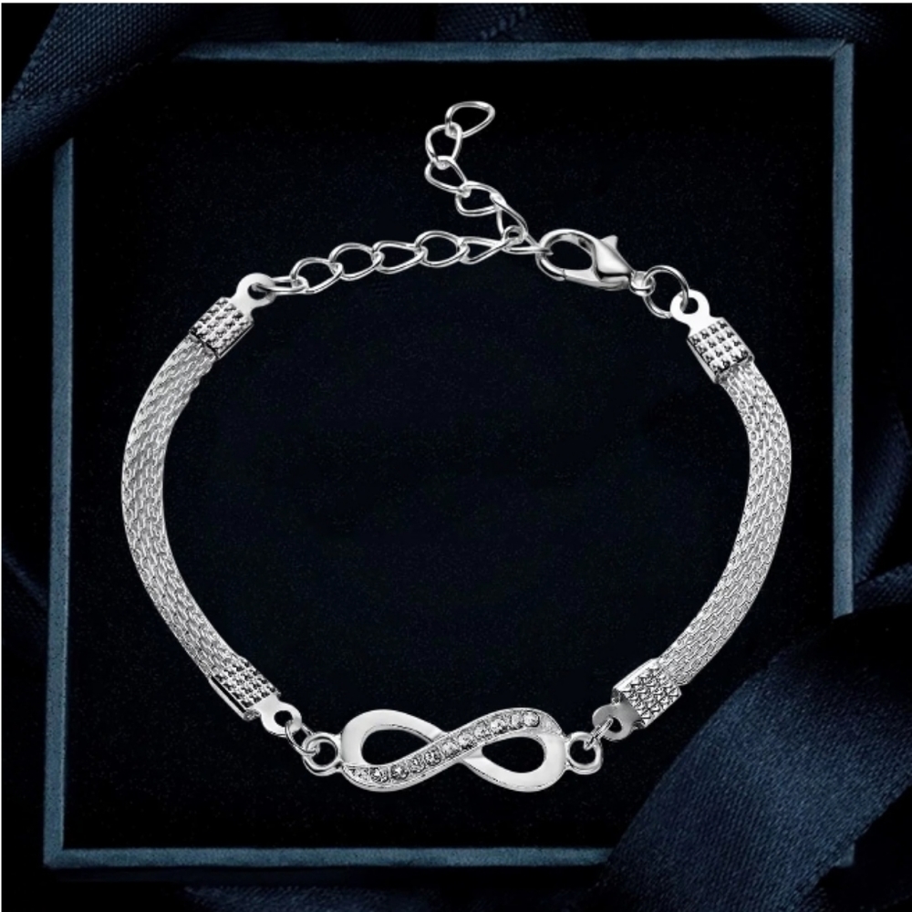 Diamond-like Infinity Silvertone Bracelet